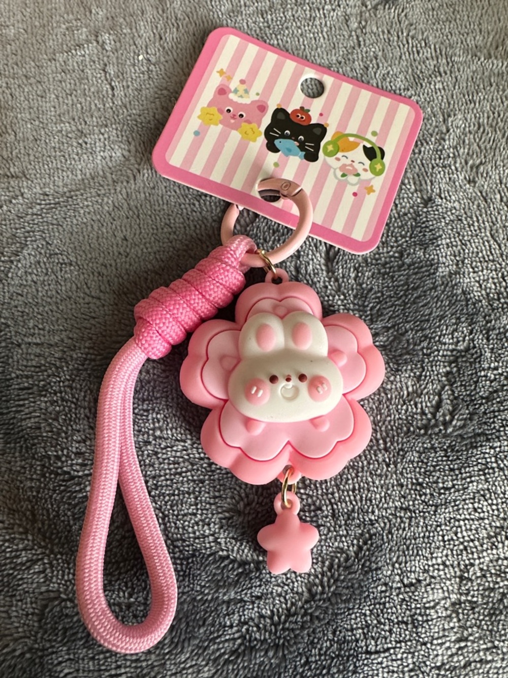Cute Pink Bunny Flower Keychain Charm/keychain